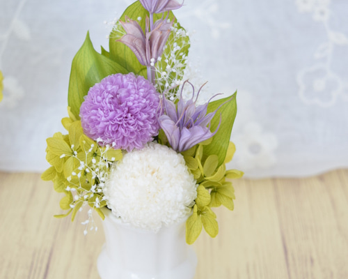 やま　　プリザーブドフラワー仏花　菊　一対ご依頼品 お試しサイズ【お供え花】ポンポン菊のプリザーブドフラワー仏花