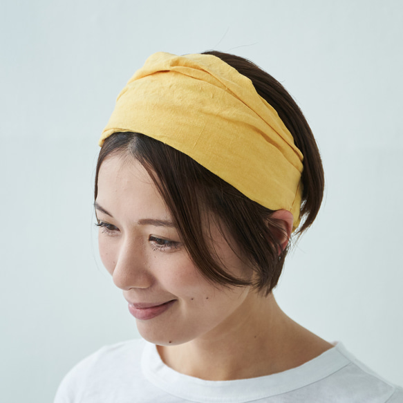 ワークヘアバンド　work hairband  / 　linen　イエロー 2枚目の画像