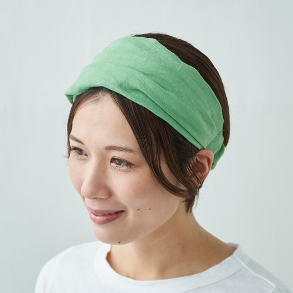 ワークヘアバンド　work hairband  / 　linen　グリーン 2枚目の画像