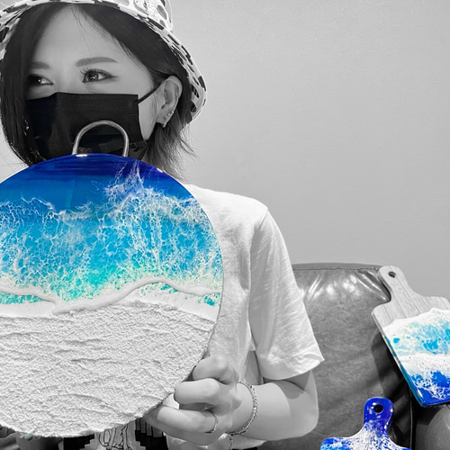 金属フック付きラウンド波アートパネル【01】♡白砂で夏の情熱を感じ