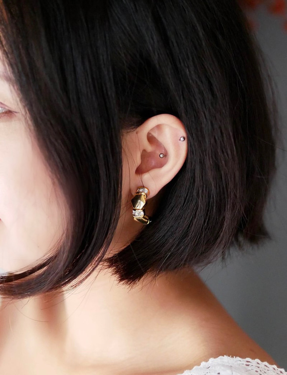菱角接鑽青春春季日和 古菫珠寶耳針式飾 品耳環 piercing earrings 第7張的照片