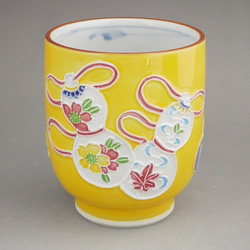 ◆產品編號12539 黃色交趾六葫蘆雲錦茶杯翔鳳小單品 第1張的照片