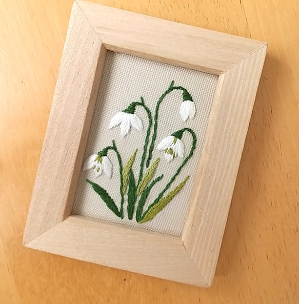 インテリアフレーム　ミニ刺繡フレーム　スノードロップ 4枚目の画像