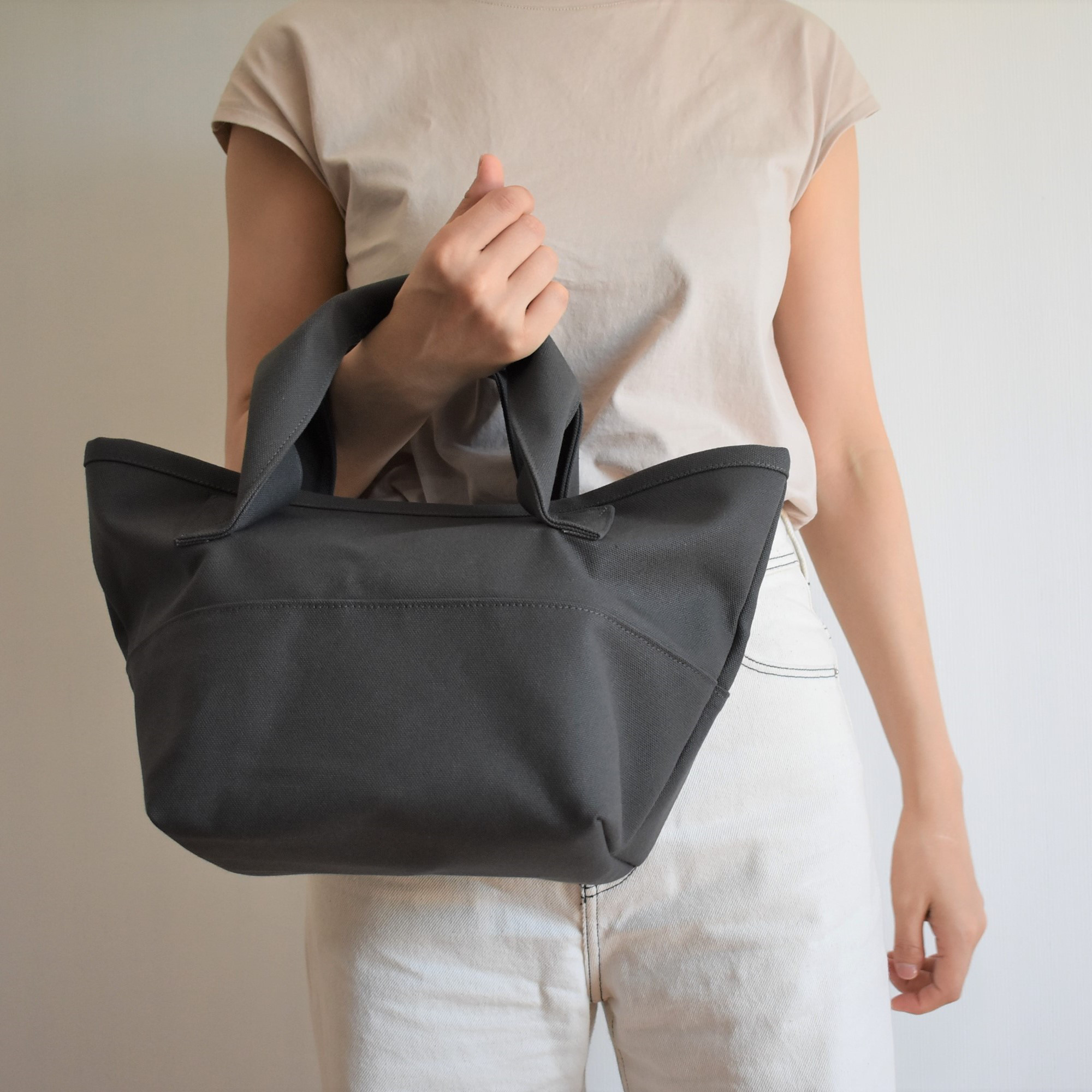 CHUBBY TOTE BAG (チャコール/グレー)トートバッグ 帆布 キャンバス マチ広め コンパクト