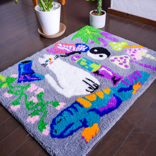 ラグマット　ハンドメイド チェック模様のラグ_ナチュラル そっと彩りを…【 タフティング