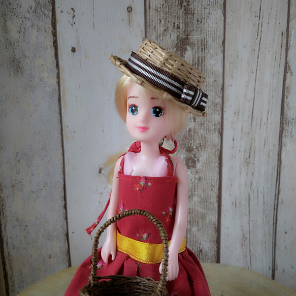 お人形・ぬいぐるみ用カンカン帽 ボーダーリボン 4枚目の画像