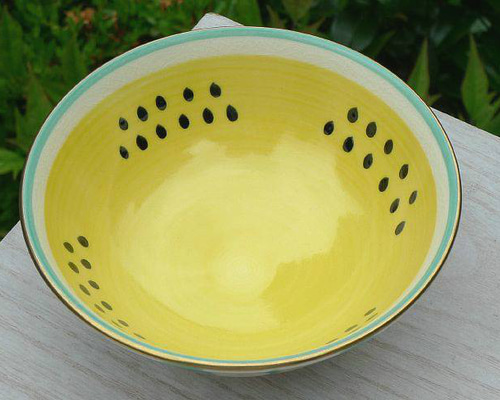 商品番号 5659 黄西瓜（すいか）平茶碗 宝泉 黄色 茶碗・めし碗 松韻堂