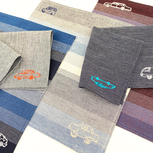 drive a CAR【刺繍の亀田縞ハンカチーフ】クラシックカー 車 綿100