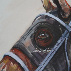 競走馬のポートレート２０２２（高級水彩画用紙、F4、２４ｃｍ×３３，７ｃｍ、墨。水彩、アクリル） 3枚目の画像