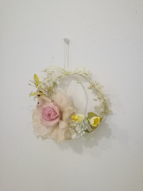 染め布花＊アンティーク・優しいオーガンジーの薔薇ミニリース 3枚目の画像