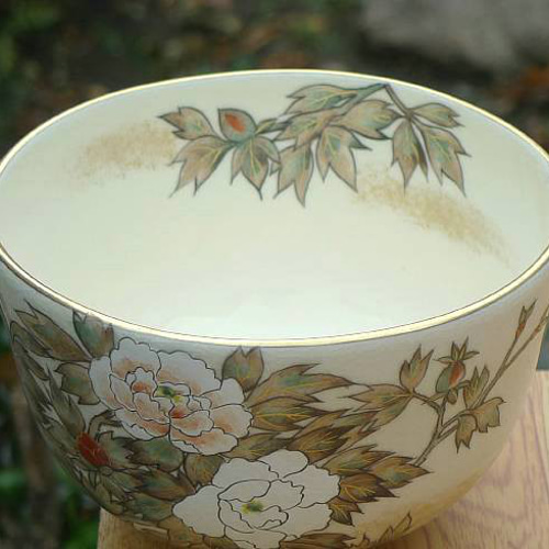 956 平茶碗 色絵琳派 7月 朝顔 平安 茶道 古物