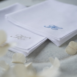 【11/19発送】ペアブライダルハンカチ✨極細エレガン✨お急ぎ2枚setイニシャル　国産　ブライダルハンカチ　席札　 7枚目の画像