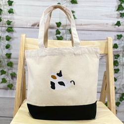 お餅猫の刺繍 キャンバスコットンミニトートバッグ【送料無料】 1枚目の画像