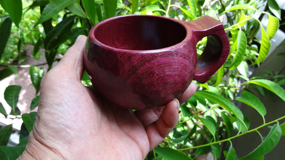 パープルハートの樹の一木彫りコーヒーカップ。 8枚目の画像