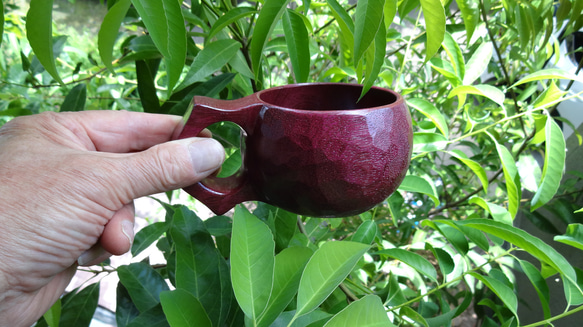 パープルハートの樹の一木彫りコーヒーカップ。 7枚目の画像