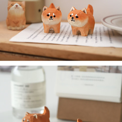 かわいい日柴犬猫萌寵置物和机面木質彫刻癒し系働物小贈り物 6枚目の画像