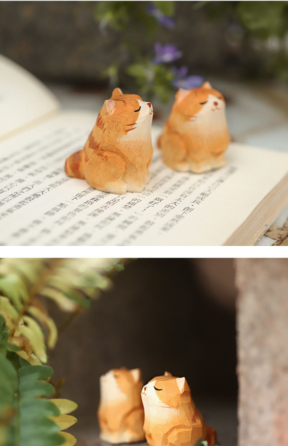 かわいい日柴犬猫萌寵置物和机面木質彫刻癒し系働物小贈り物 2枚目の画像