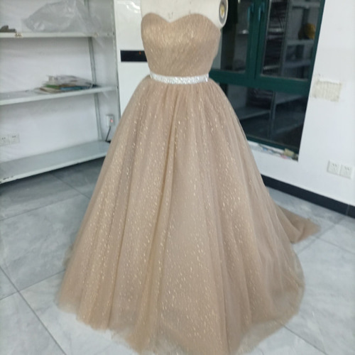 華やか カーキ色 カラードレス キラキラグリッターチュール ビジュー  