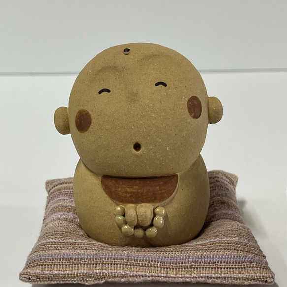 角顔地蔵　座布団（極小）付き　Ｏ-159　陶製　/Jizo/地藏 4枚目の画像