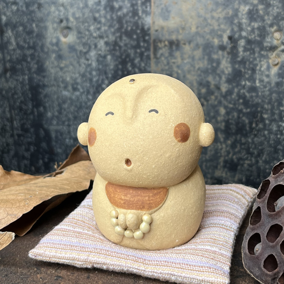 角顔地蔵　座布団（極小）付き　Ｏ-159　陶製　/Jizo/地藏 3枚目の画像