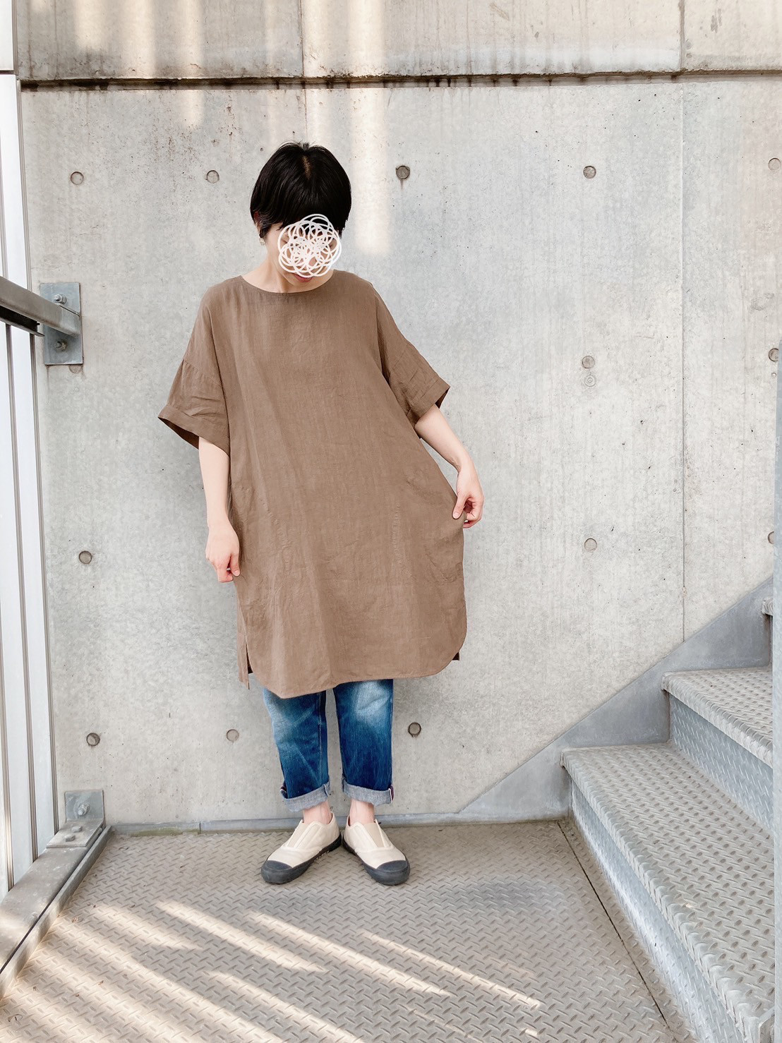 アンティークリネン　チュニック　ワンピース