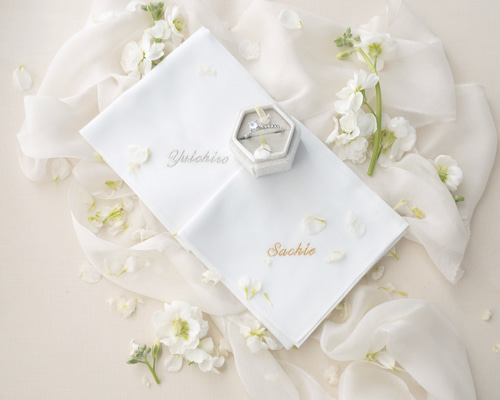 3営業日で発送】ペアset国産 ブライダルハンカチ 席札 両家顔合わせ