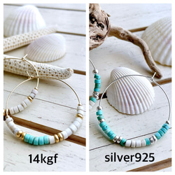 【14kgf】【silver925】Summerturquoiseフープピアス ◇選べる素材◇夏フープピアス◇ターコイズ 4枚目の画像