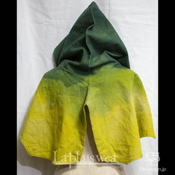手染め一点モノ「あのフード」(緑黄色)（8-171）／LarpLuswear 2枚目の画像