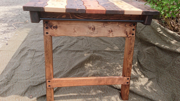 【受注生産】折りたたみローテーブル（ロング）　古仕上げ  キャンプ 枠仕様 アイアンバー 4枚目の画像
