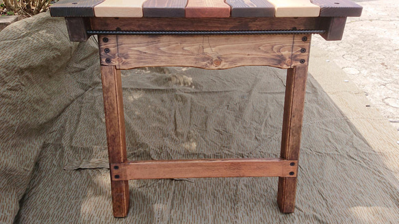 【受注生産】折りたたみローテーブル（ロング）　古仕上げ  キャンプ 枠仕様 アイアンバー 5枚目の画像