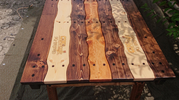 【受注生産】折りたたみローテーブル（ロング）　古仕上げ  キャンプ 枠仕様 アイアンバー 3枚目の画像