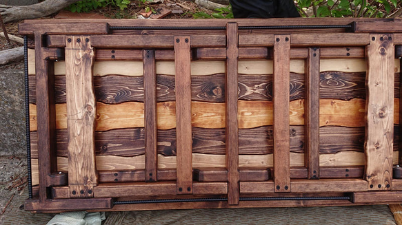 【受注生産】折りたたみローテーブル（ロング）　古仕上げ  キャンプ 枠仕様 アイアンバー 7枚目の画像