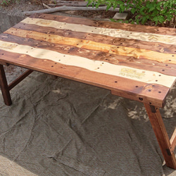 【受注生産】折りたたみローテーブル（ロング）　古仕上げ  キャンプ 枠仕様 アイアンバー 2枚目の画像
