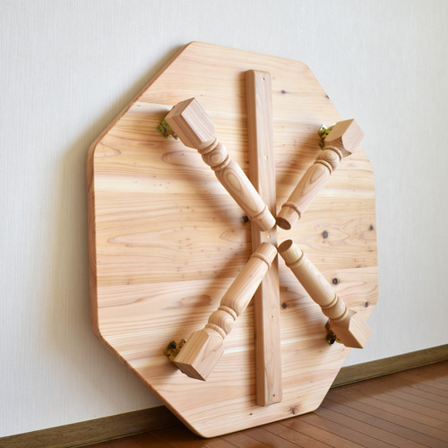 折りたたみ ろくろ脚のハチカクテーブル90cm｜無垢杉 カントリー調