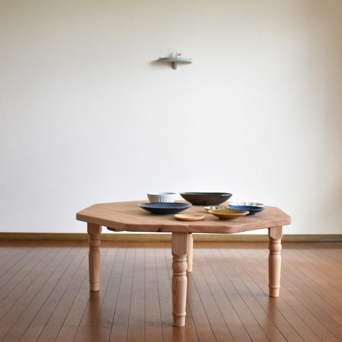 ろくろ脚のハチカクテーブル【1台限定送料無料】 ローテーブル  