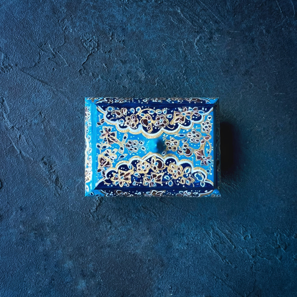 キャメルボーンの小箱　宝石箱　M ターコイズ×ネイビー【JAABEH-021】 2枚目の画像