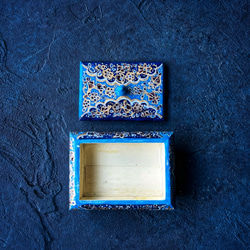 キャメルボーンの小箱　宝石箱　M ターコイズ×ネイビー【JAABEH-021】 7枚目の画像