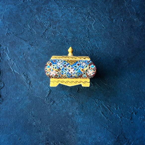 キャメルボーンの小箱　宝石箱　M ゴールド×ネイビー【JAABEH-022】 4枚目の画像