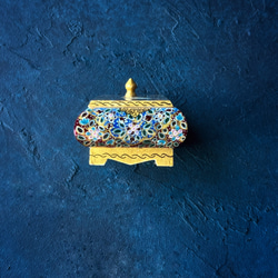 キャメルボーンの小箱　宝石箱　M ゴールド×ネイビー【JAABEH-022】 6枚目の画像