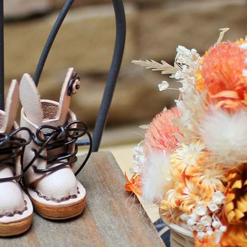 ☆ミディ 靴 うさぎレースアップブーツ ナチュラル うさみみ ☆ ミディ