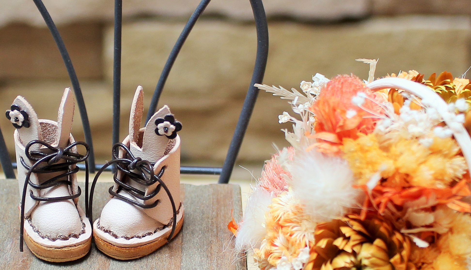 ☆ミディ 靴 うさぎレースアップブーツ ナチュラル うさみみ ☆ ミディ