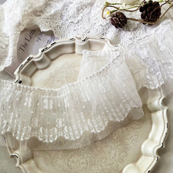 チュール レース　プリーツ　エクリュ  5弾フリル  マシンチュール 50cm単位 レース&チュールプリーツフリル ブレード 白 BK220617