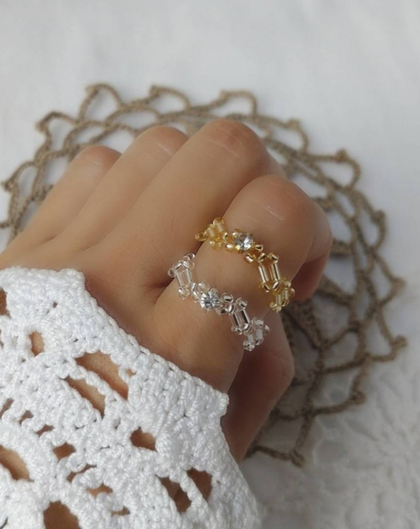 No.88送料無料❀ラインストーンのジグザグリング2set❀ビーズ シルバー