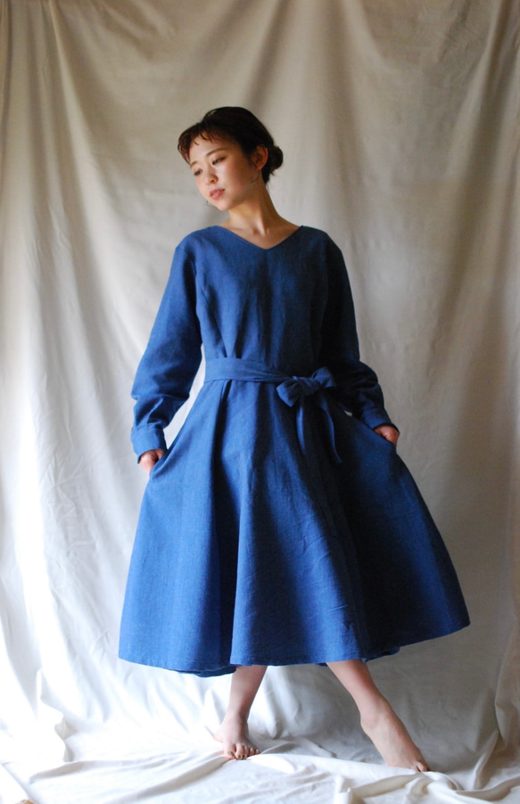 瀬戸のフレアワンピース【香川の伝統工芸品「保多織」を使っています