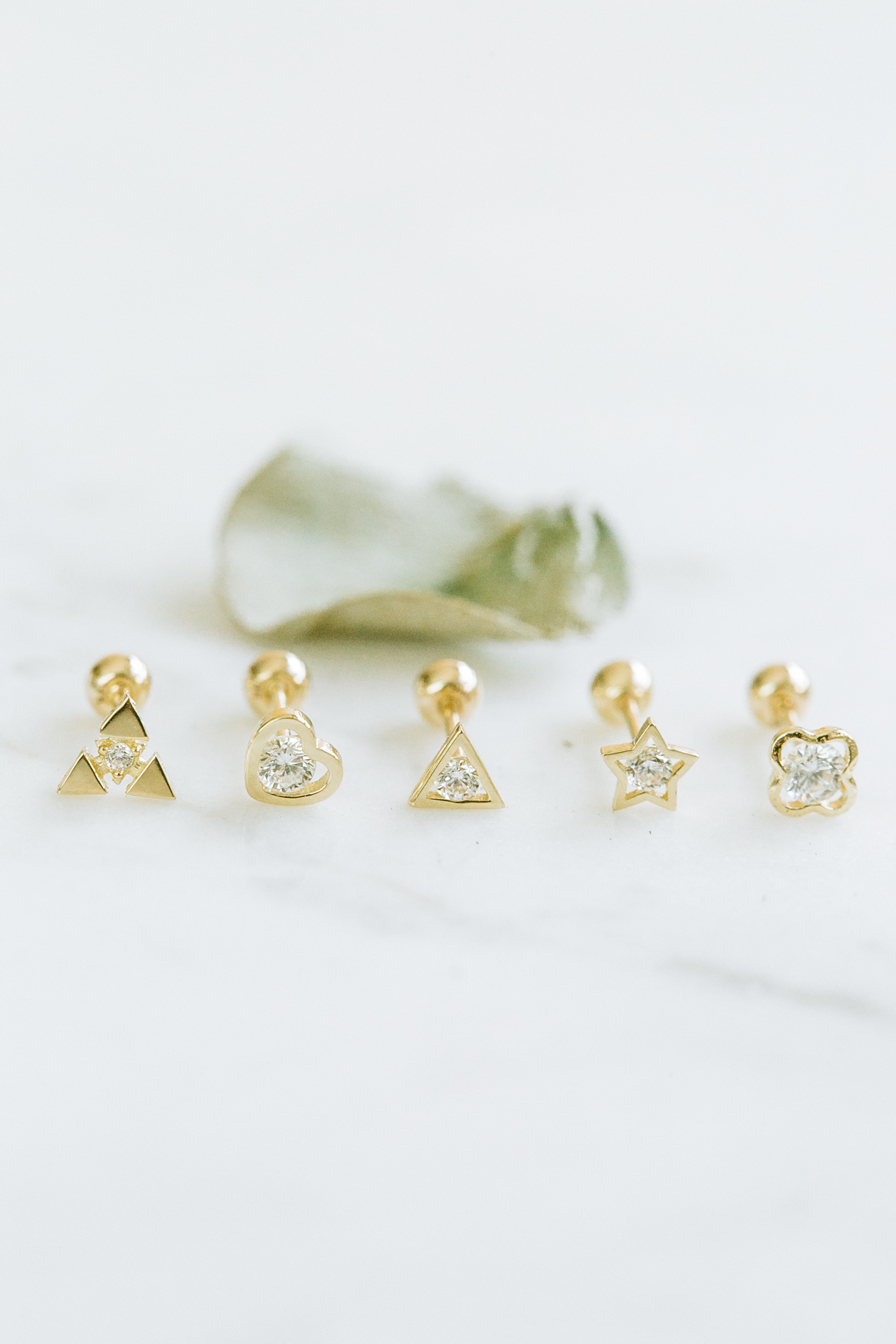 14K金 ゴールド ヘリックス 軟骨 アンチトラガス アウター インナーコンクバーベルイヤリング ピアス