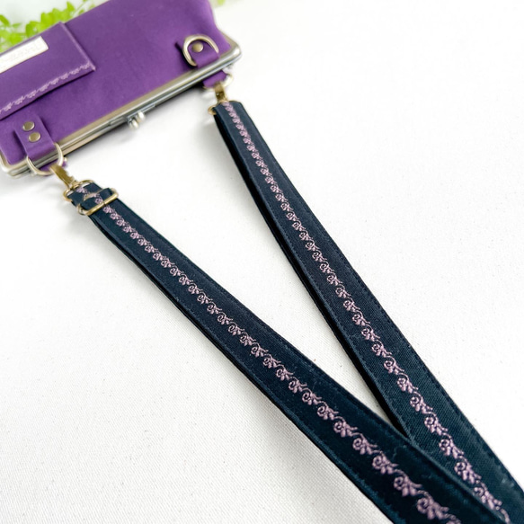 スマホショルダー・お財布バッグ  紫　スマホショルダー2022 5枚目の画像