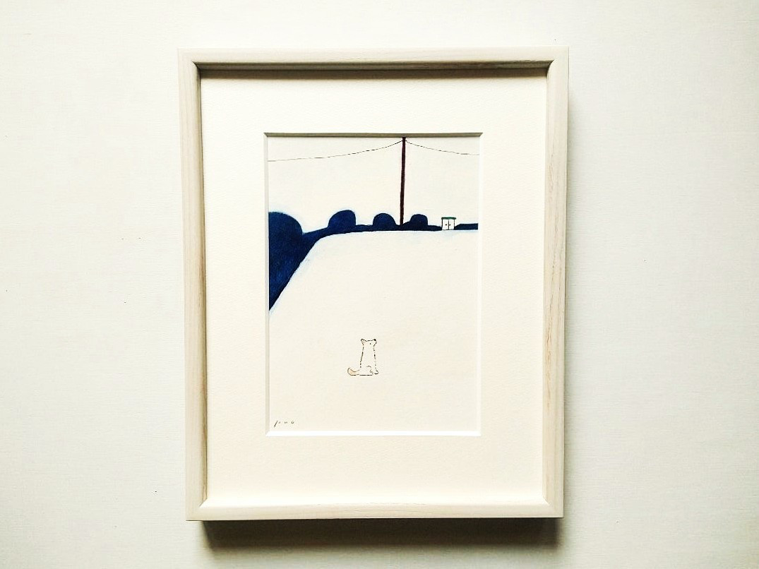 イラスト｜原画「夕暮れの公園で」※木製額縁入り（八つ切りサイズ）