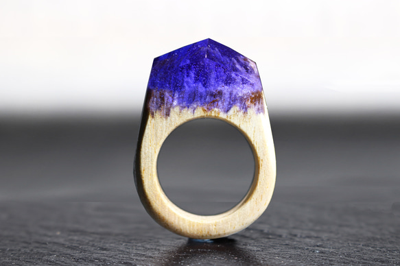 限定作品【送料無料】Wood Resin Ring/lavender ～ウッドレジンリング～　13.5号 2枚目の画像