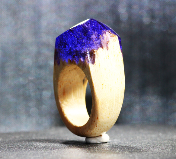 限定作品【送料無料】Wood Resin Ring/lavender ～ウッドレジンリング～　13.5号 3枚目の画像