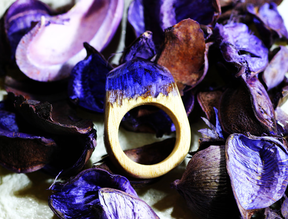 限定作品【送料無料】Wood Resin Ring/lavender ～ウッドレジンリング～　13.5号 1枚目の画像